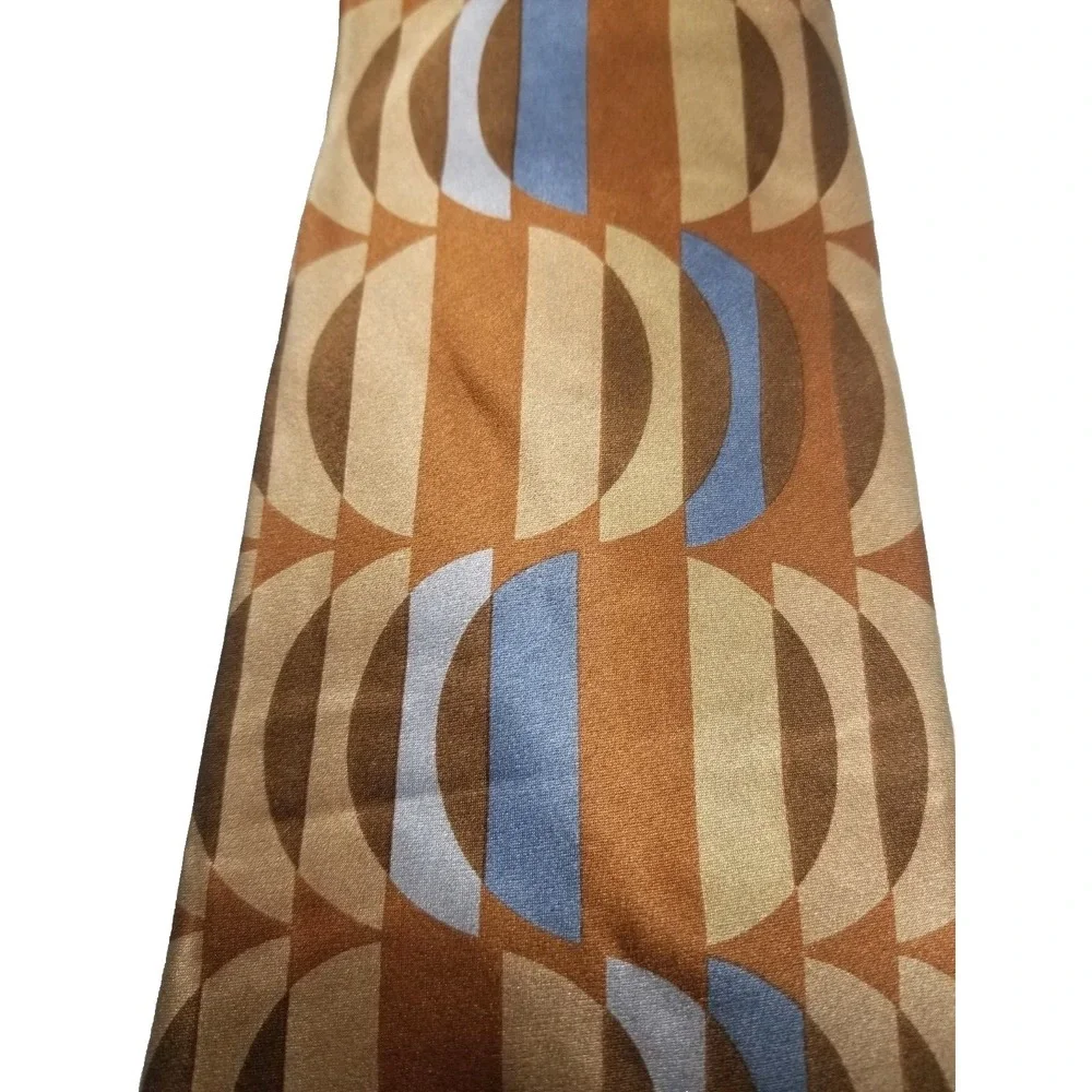 Murano Italia Silk Geometric Brown/Rust/Tan/Light Blue Tie Made‎ in USA